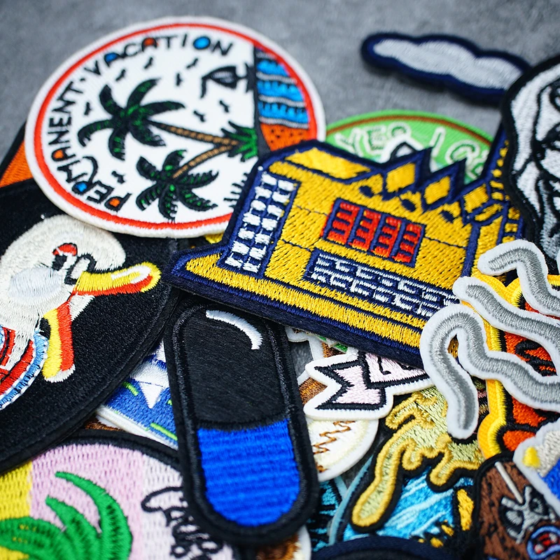 Coconut Tree Beach Shark Patches Embroidery For T-Shirt Iron On Appliques Clothes Jeans Stickers Badges Duck Skateboard