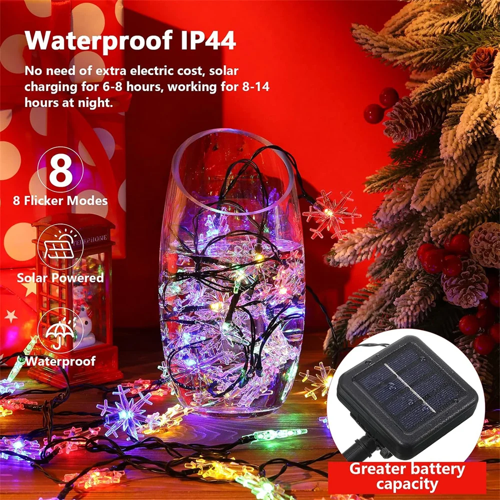 Luces LED de copos de nieve de Navidad, cadena de luces pequeñas alimentadas por energía Solar, resistente al agua, bricolaje, fiesta de boda, vacaciones, 339