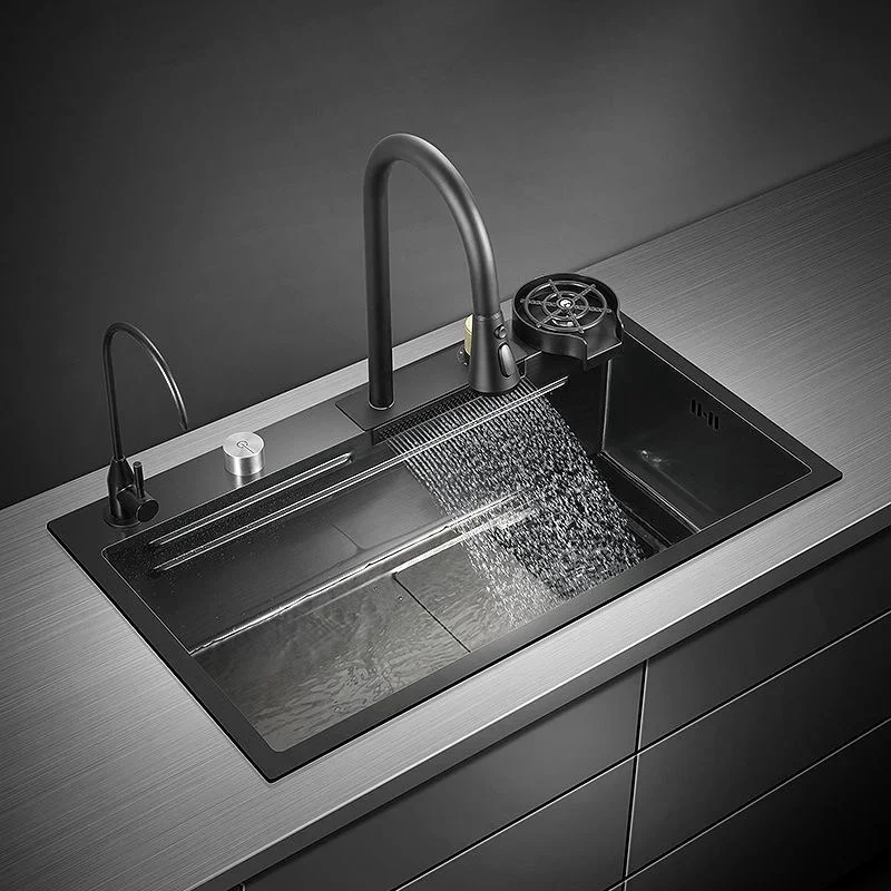 Kitchen Dish Washing Basin Feiyu Waterfall Sinks Nano 304 Stainless Steel Household Dish Sink Basin Under The Table Single Bowl