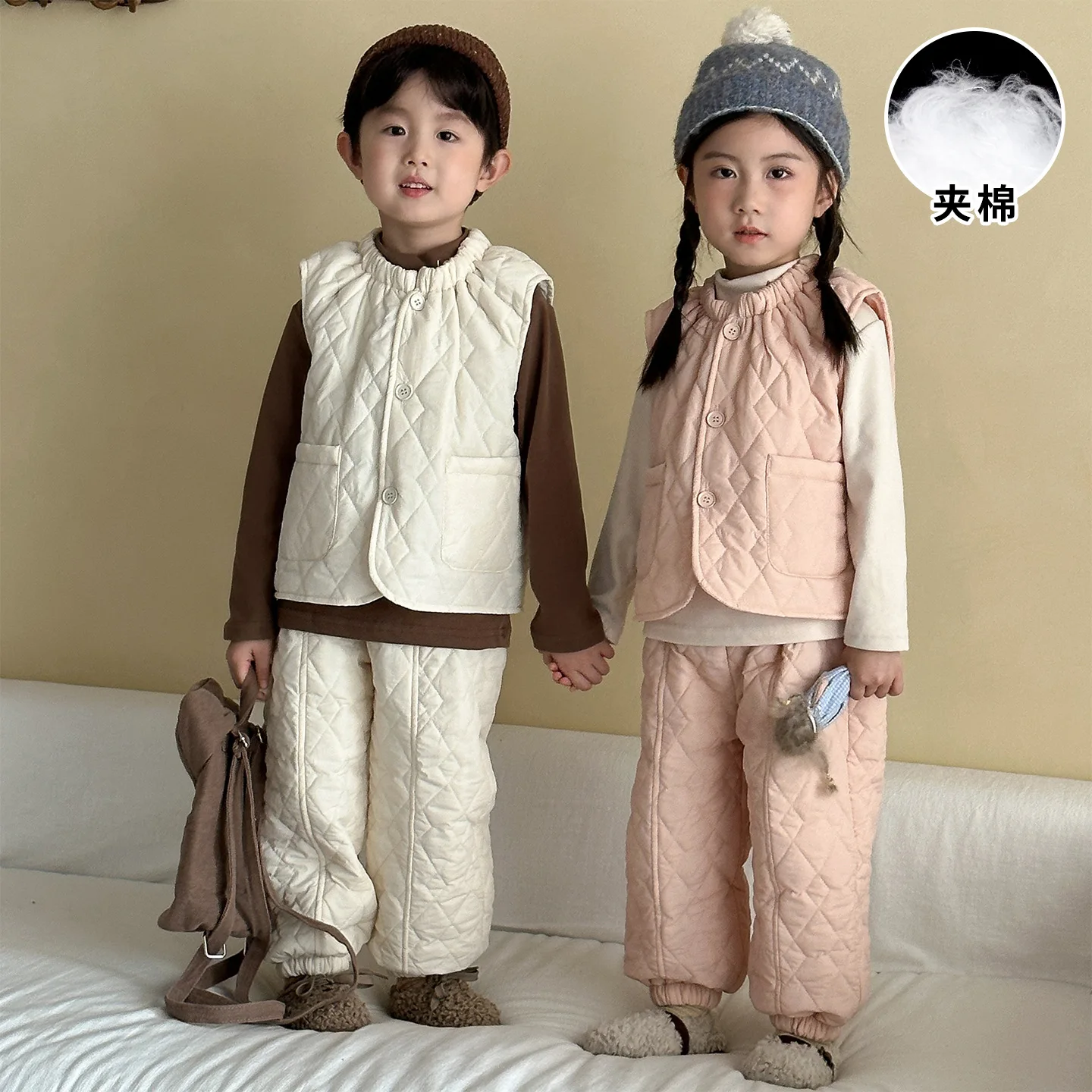 1181 Children's Clothing Set 2026 Autumn And Winter New Warm And Casual Boy's Suit Vest+ Pants Leisure Girl's Two-piece Suit
