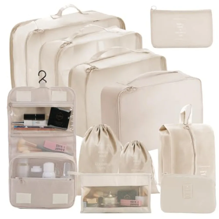 

Набор из 11 упаковочных сумок для путешествий, органайзеры для чемоданов, для самолета, автопутешествий, кемпинга - бежевый