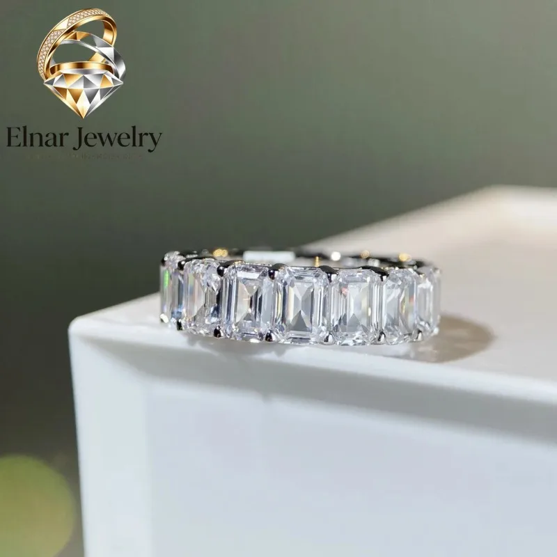 

Elnar Jewelry Luxury Solid Platinum PT950 Row Ring Women's Full Diamond Pagoda Cut Diamond Ring