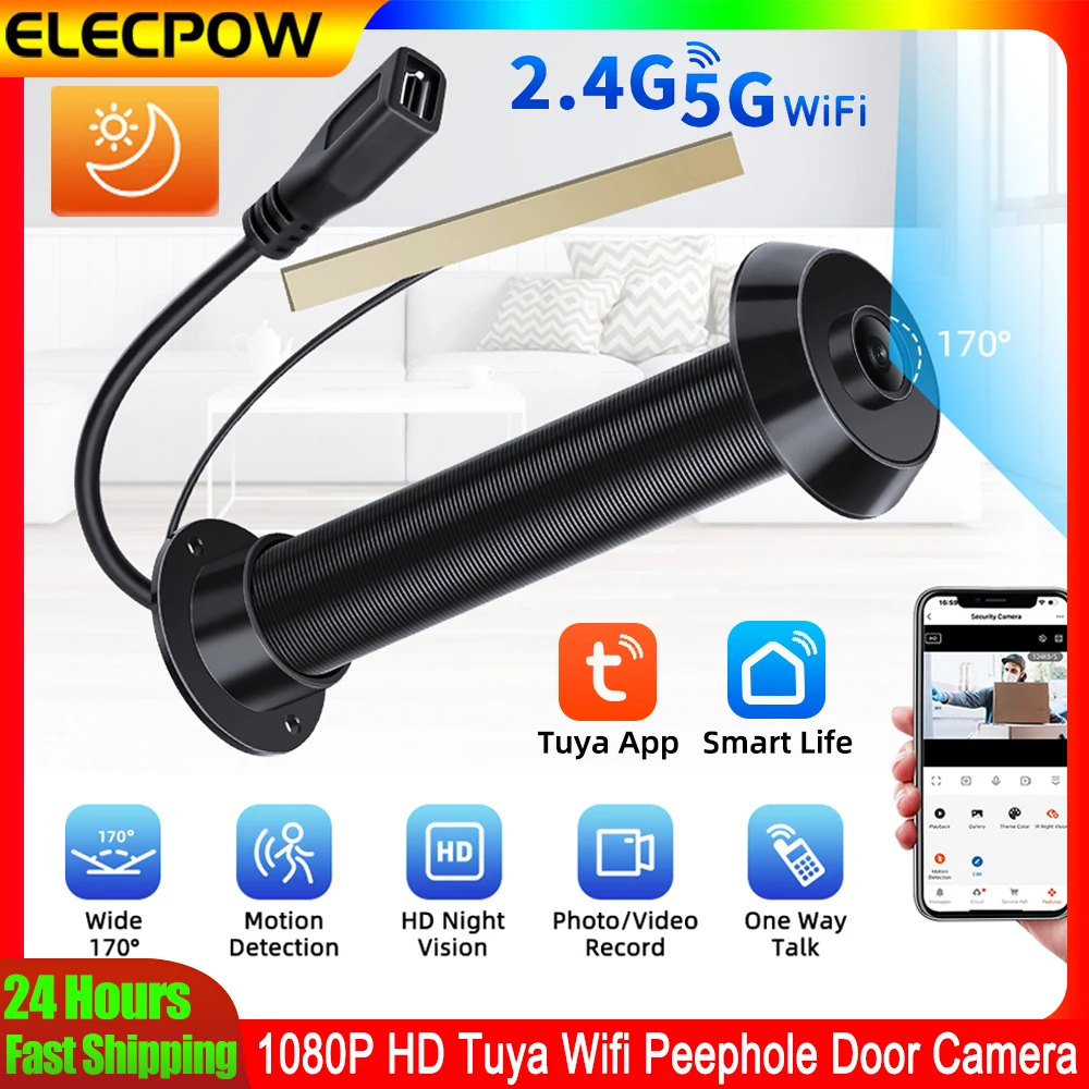 Elecpow 2.4G&5G Tuya Wifi Peephole Door Camera 1080P Full HD PIR Night Vision Motion Detection Door Viewer Camera No Battery