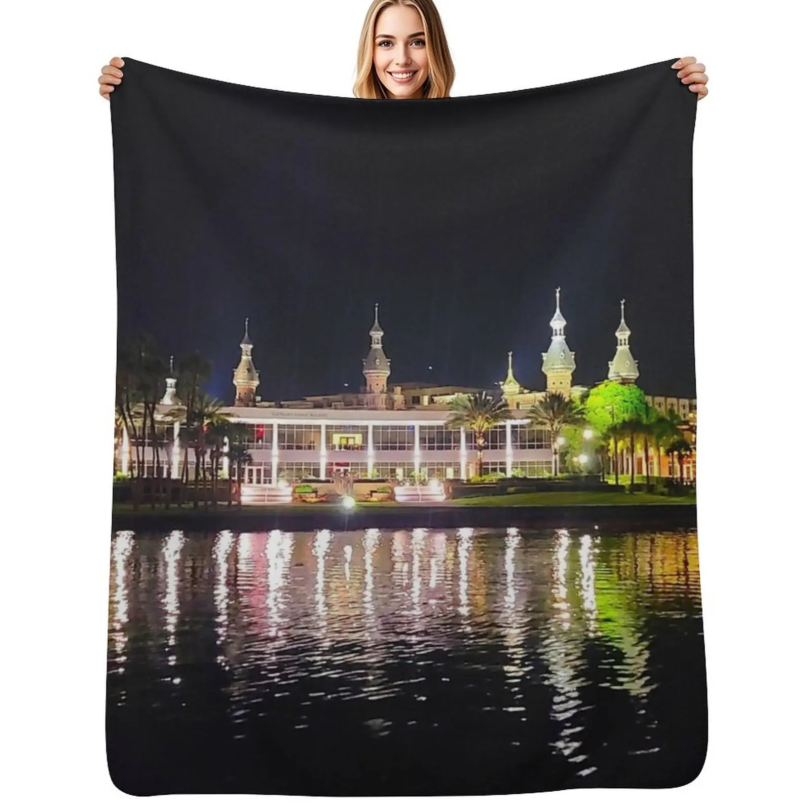 City Of Tampa Riverwalk And The University of Tampa Throw Blanket Loose Luxury Brand valentine gift ideas Travel Blankets