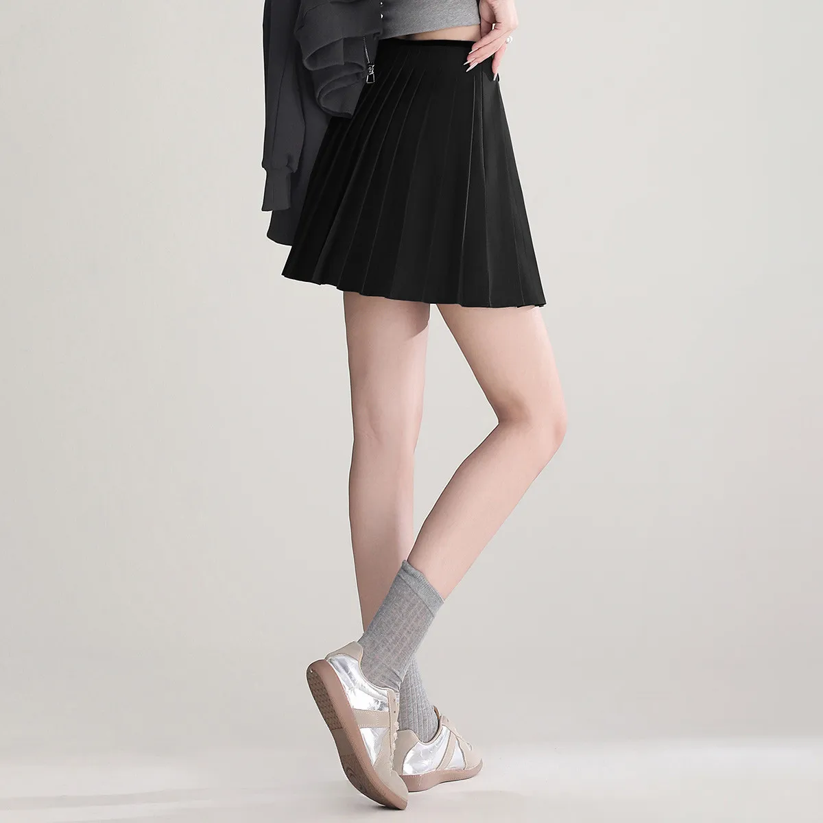 LOUISYAO Spódnica mini z wysokim stanem, plisowana, w kształcie litery A, kolekcja wiosna-jesień 2025, z bocznym zamkiem błyskawicznym, krótka spódniczka damska, słodka moda.