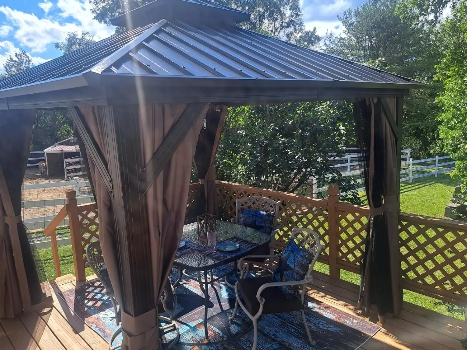 

10' X 10' Hardtop Permanent Metal Gazebo with Galvanized Steel Double Roof Curtains And Netting Customizable Outdoor Shelter