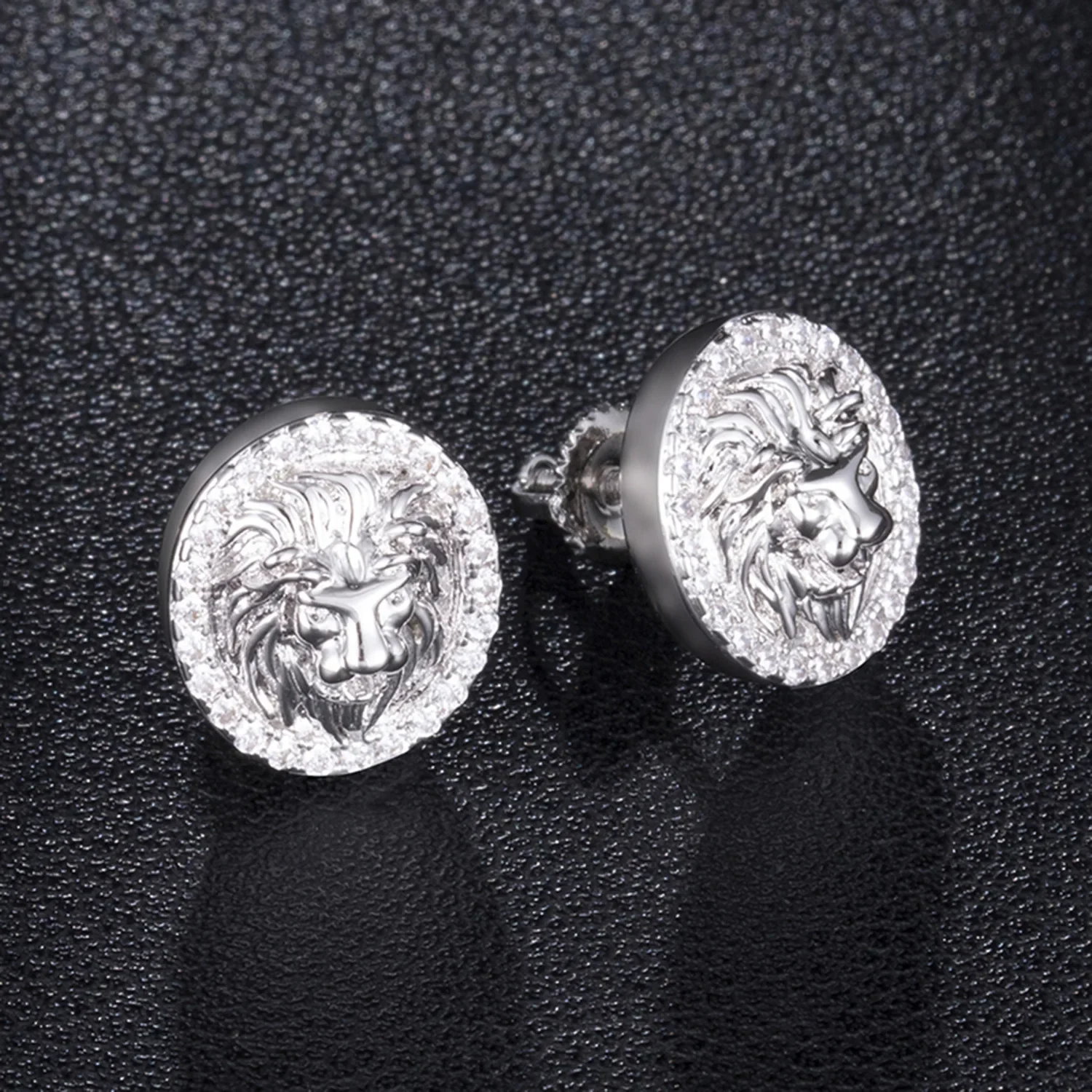 Hip Hop Men Women Lion Head Earrings Fashion Gold Color Inlaid Rhinestone Earrings Trend Men Women Street Party Jewelry