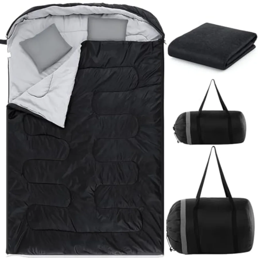 

Двуспальные спальные мешки для 2 человек, размер Queen, с подушками, водонепроницаемый коврик для палатки, кемпинговый коврик для взрослых, пар и семей