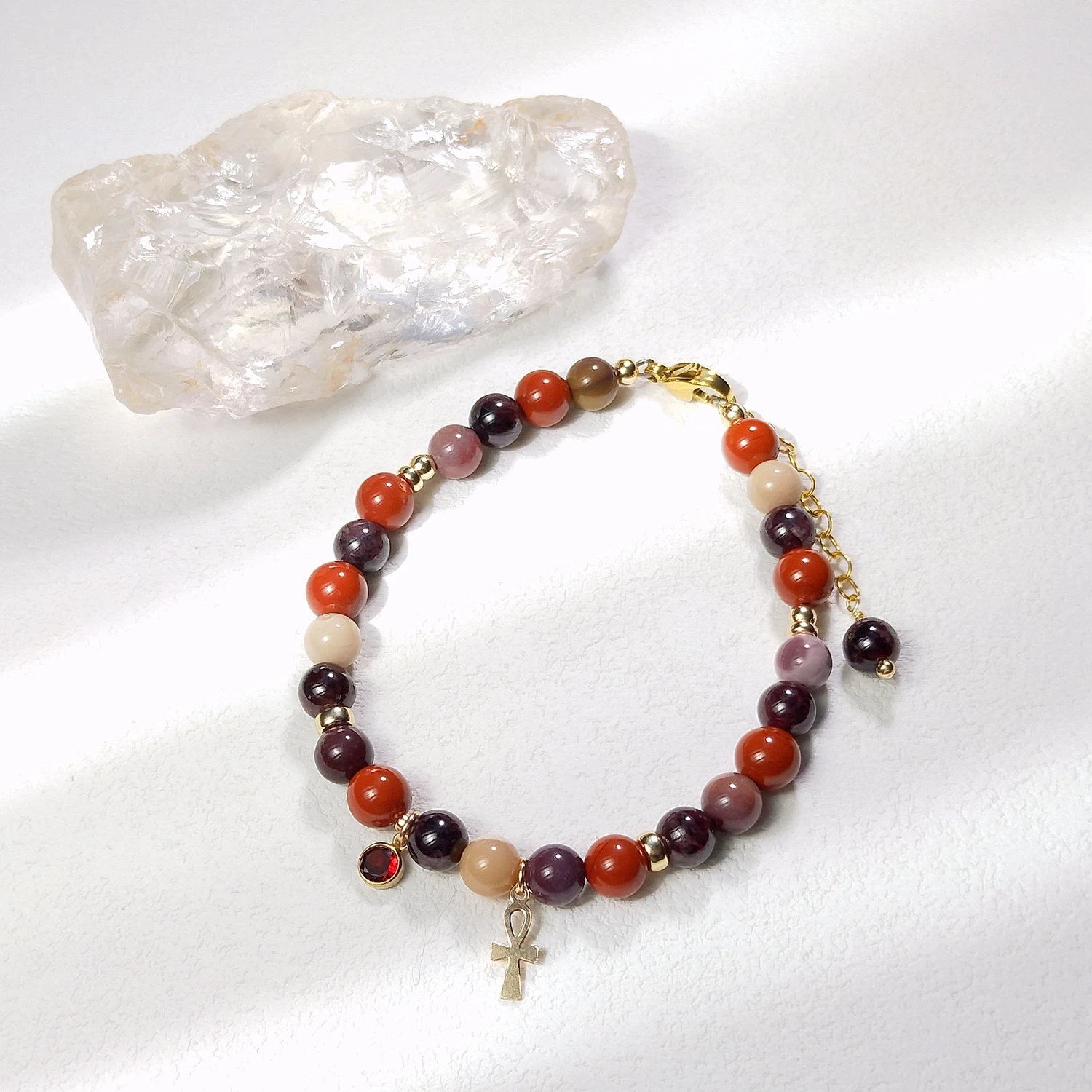 Lii Ji الطبيعية Mookaite الأحمر جاسبر العقيق 6 مللي متر الأمريكية 14K الذهب معبأ سوار اليدوية مجوهرات الأزياء للحزب #2