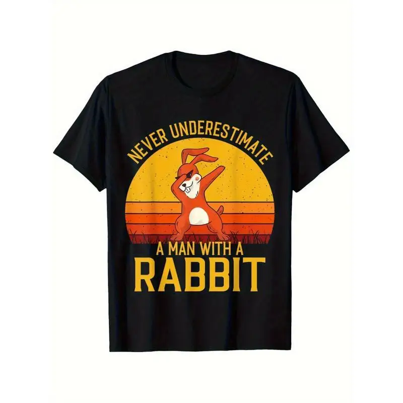 

Funny Rabbit T-Shirt Men Women Dabbing Bunny Sunglasses Tee Never Underestimate A Man With A Rabbit Print Pet Owner Gift