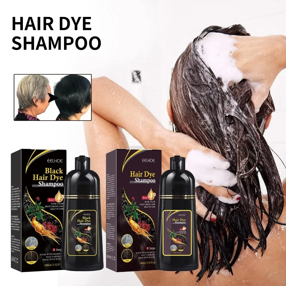 Shampoo colorante per capelli a base di erbe naturale 3 in 1 Shampoo colorante per capelli per capelli Gary marrone scuro nero per donne e uomini copertura grigia 100ml