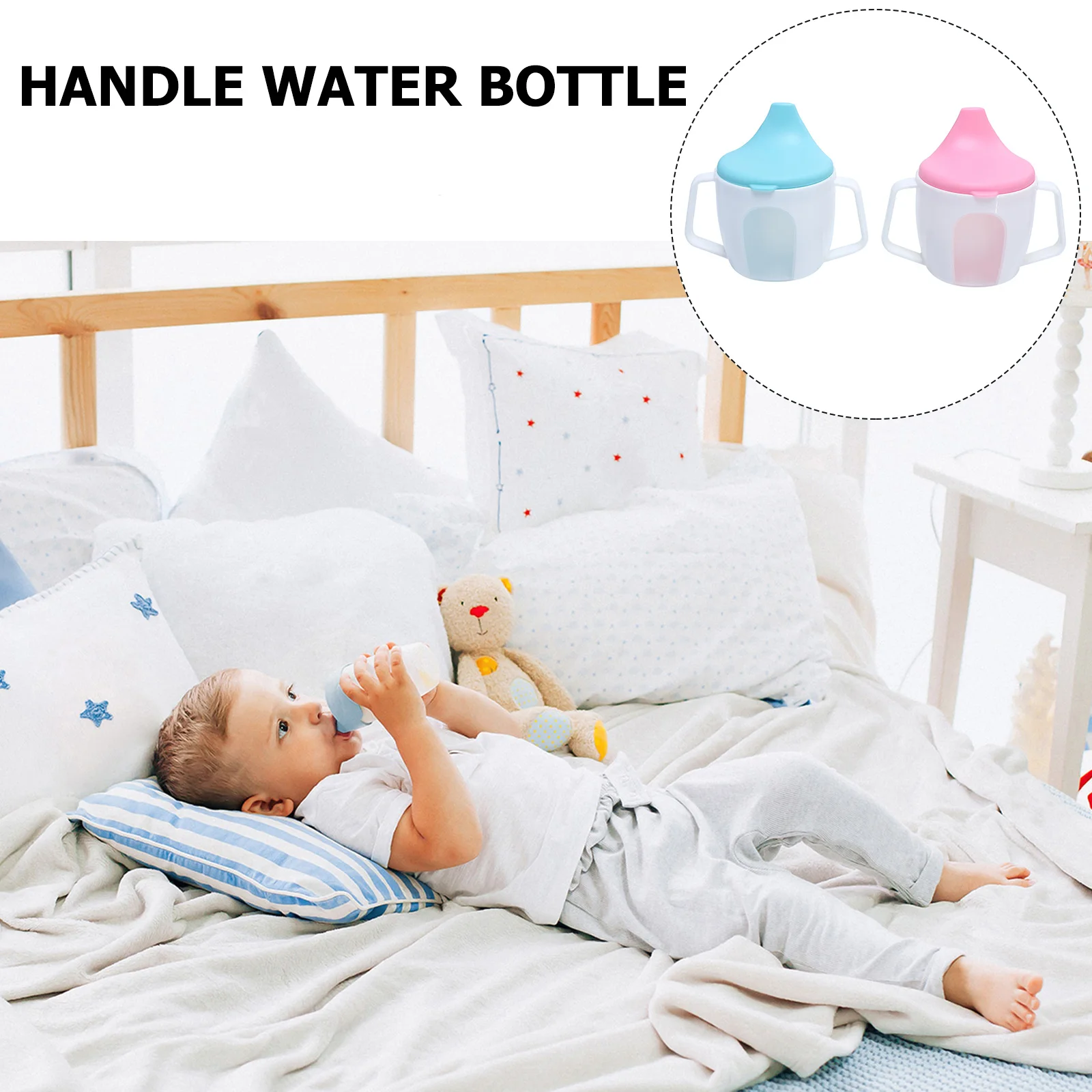 

2pcs Baby Cup with Handle Pink Handle Sippy Trainer Scale Water Bottle Kids Drinking