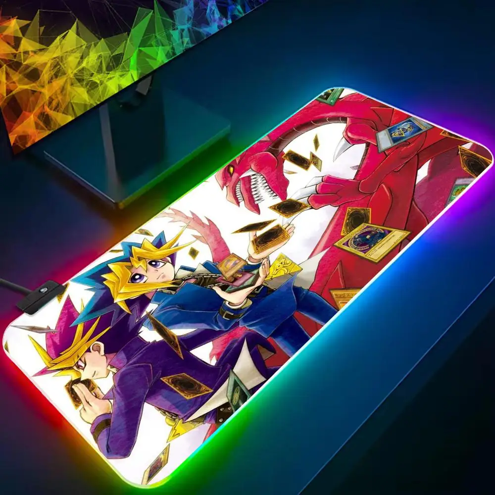 Japanese Manga Y-yu-Gi-Oh Monster Card Duel All-Star Lineup Mouse Pad RGB Gaming Mousepad Big LED Pad PC Desk Mat Luminous Mouse