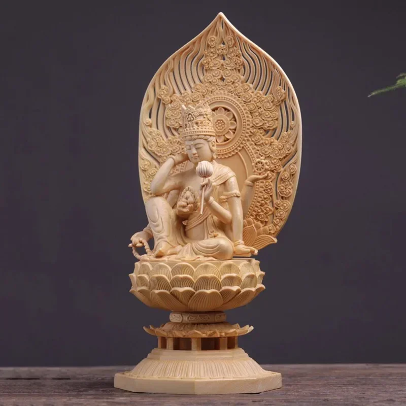 Huang Yanghui Wooden Carved Ruyi Wheel Avalokitesvara Buddha Ornament Handheld Treasure Vajra Venerable Six Arm Home Offering