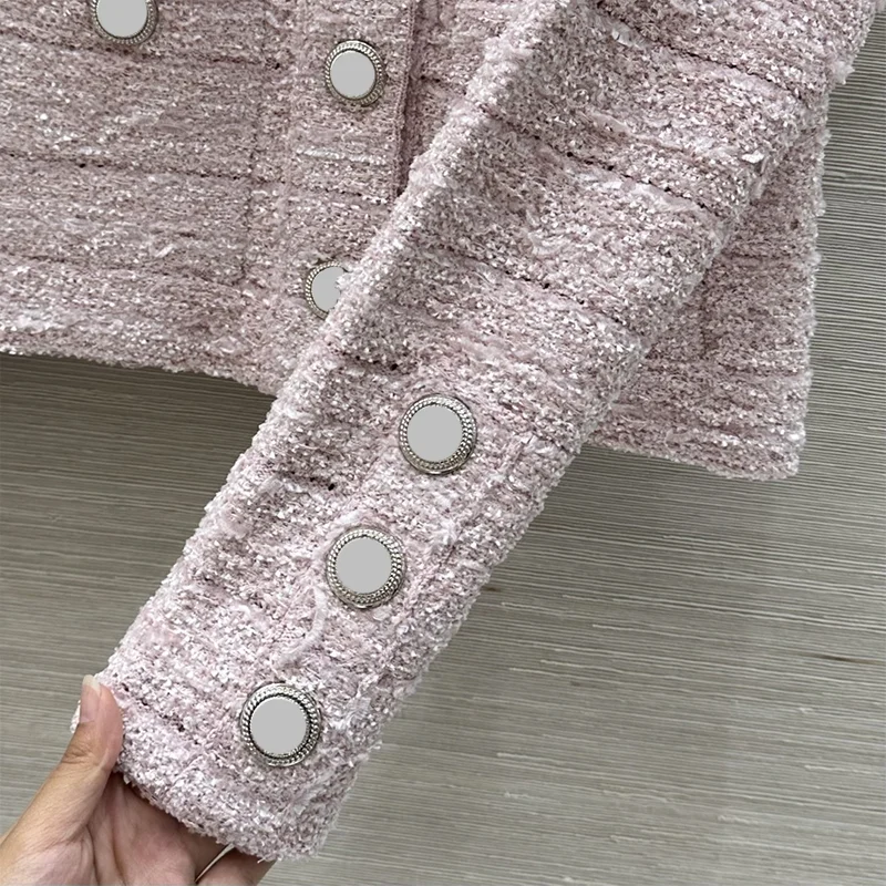 Hoogwaardige herfstvest voor dames met meerdere metalen knopen, zacht en zacht, populaire luxe kleding 251013107