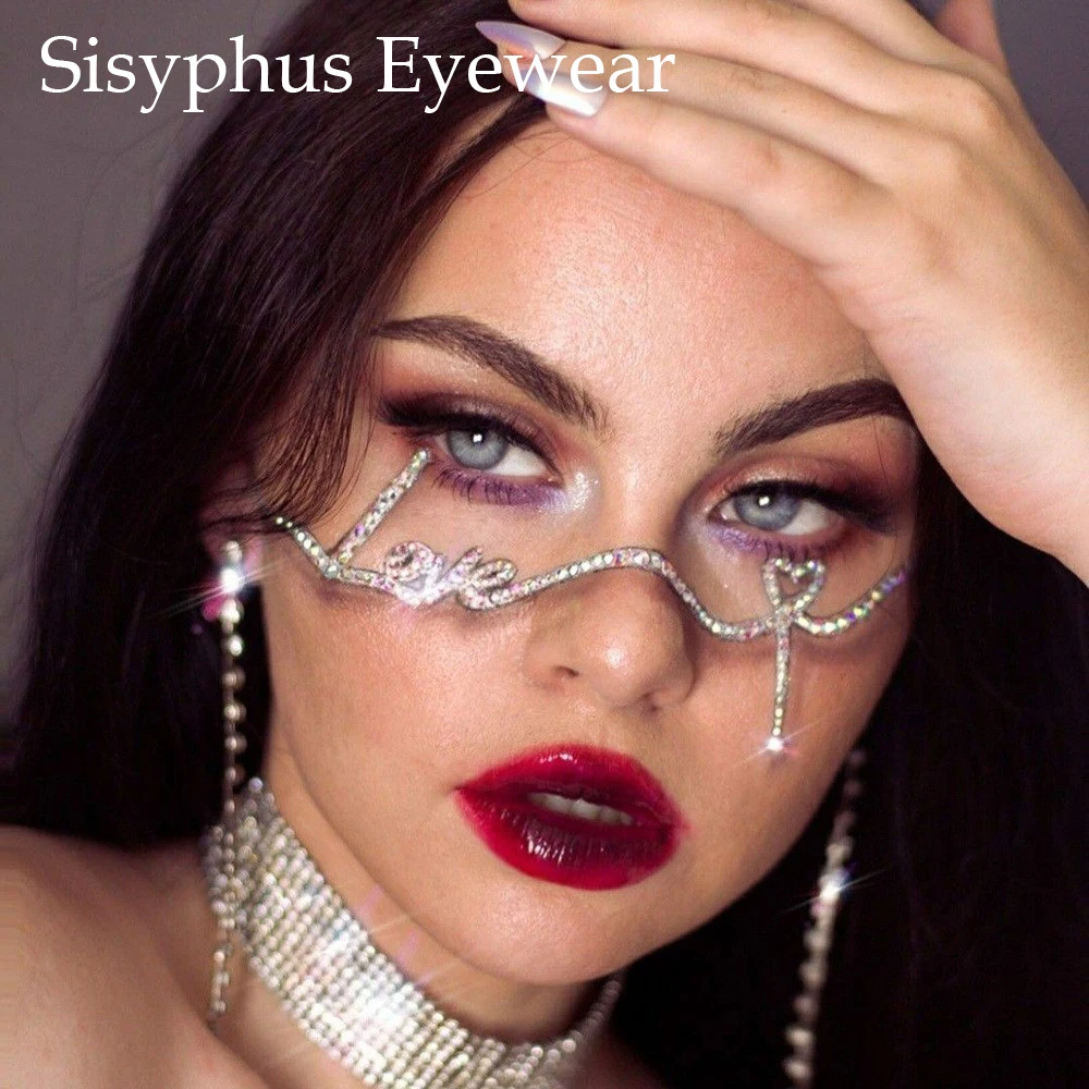 Hot rhinestone love droplets inlaid with diamonds half frame eyeglasses frame punk trend hundred with accessories