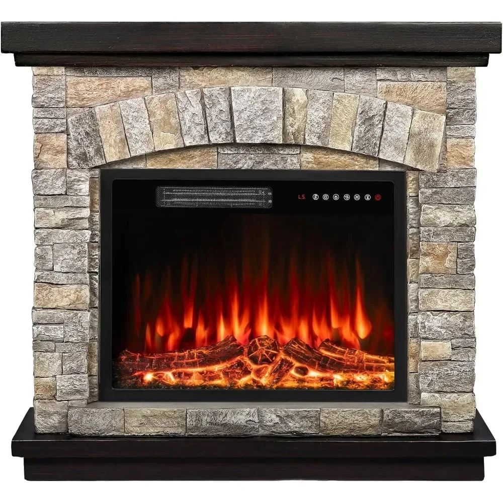 

36" Electric Fireplace with Mantel, 23 inch Electric Fireplace Insert, TV Stand Freestanding Heater ,Wood Brown