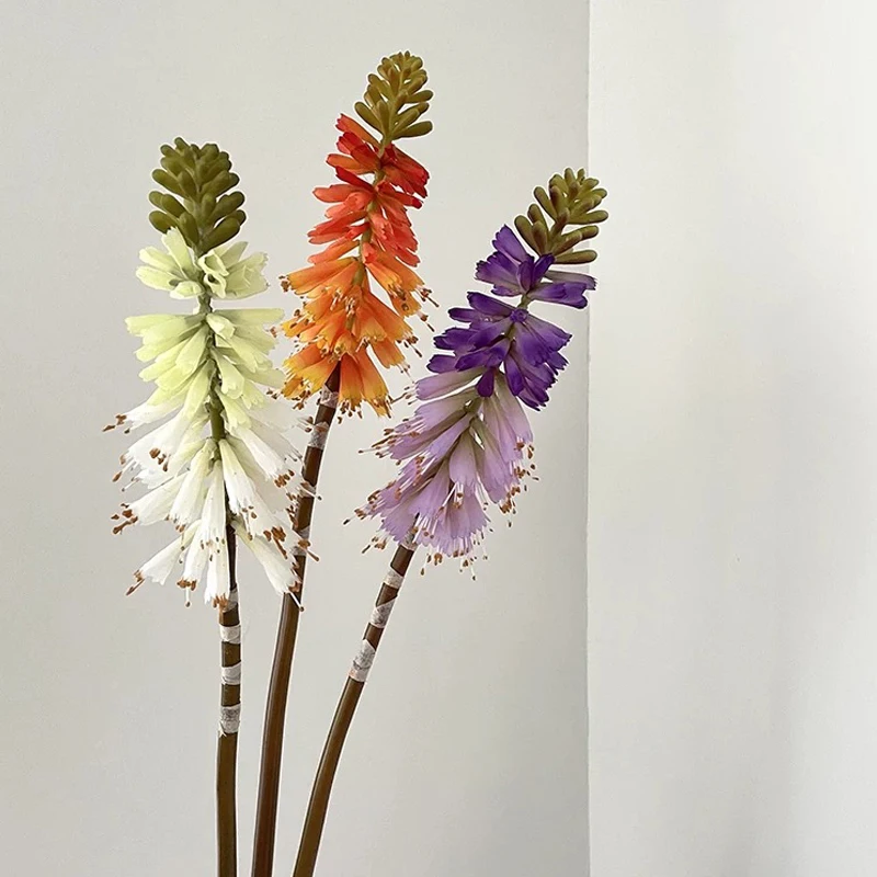

3PCS Artificial Torch Lily Flowers Kniphofia Fake Flowers Long Stem Tropical Style Flowers Wedding Floral Arrangement Decor