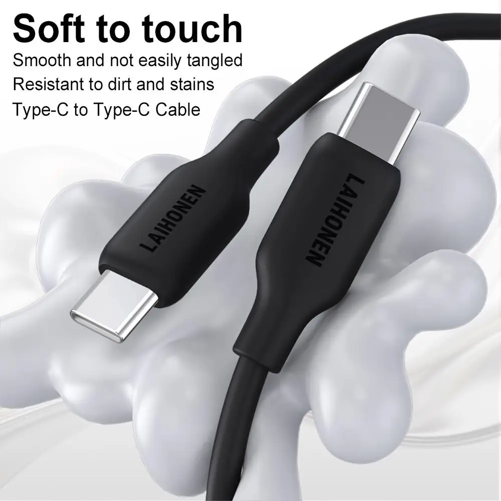 LAIHONEN 60W 6.6FT USB-C to C Cord, Soft Touch Charge, For MacBook Pro '22 iPad Air4/5/Mini6/Pro12.9 S22 Ultra Pixel PS5 Switch