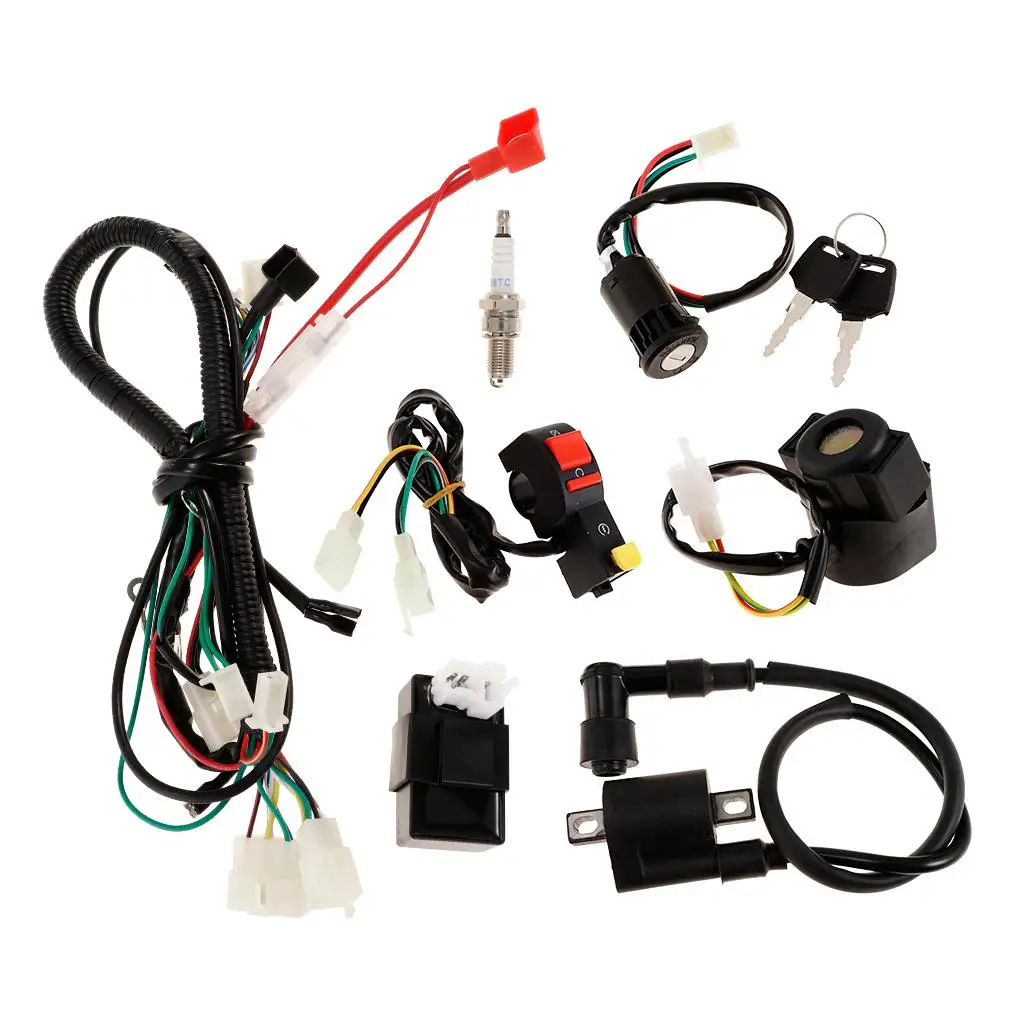 

Universal Motorcycle Complete Electrics Wiring Harness Kit Ignition Coil Relay for 150CC ATV Quad Off Road