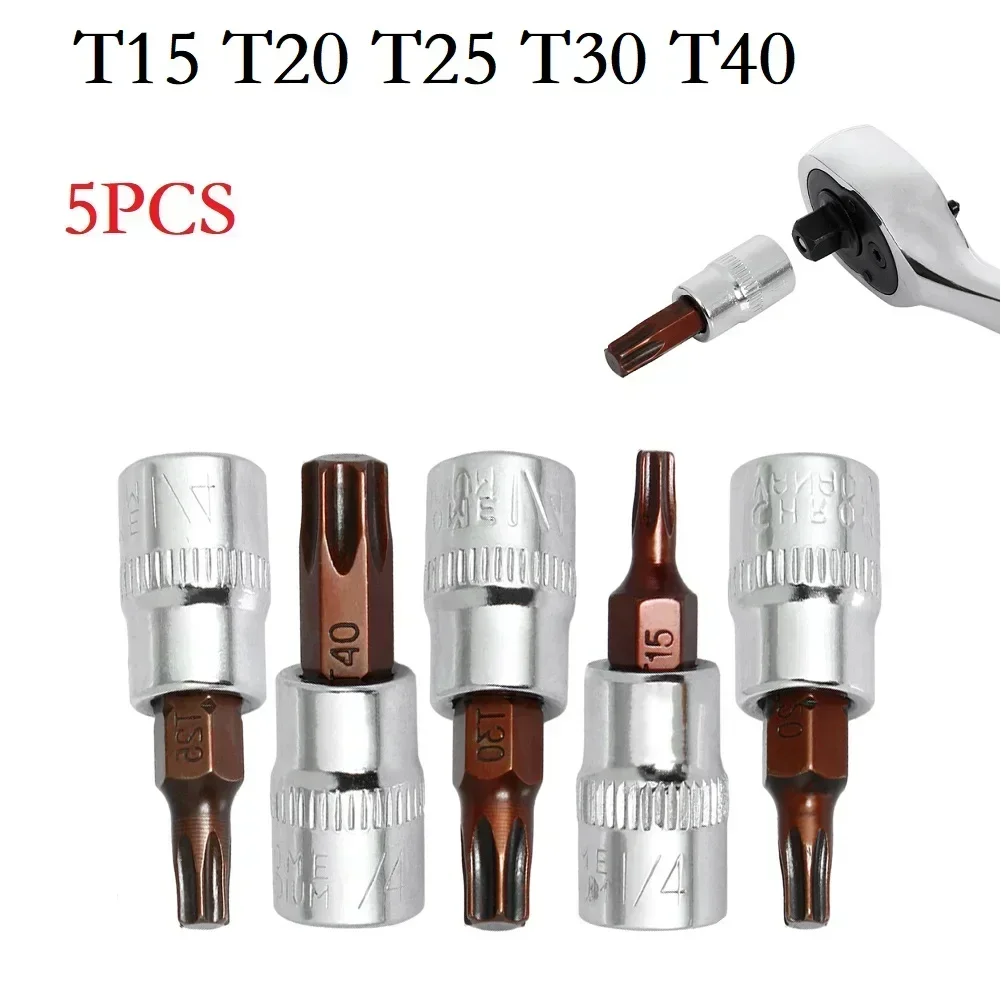 5pcs 1/4Inch Hex Shank Drive Socket Wrenches Torx Screwdriver Bit T15 T20 T25 T30 T40 Torx Screwdriver Xxxxxxxxxxxxxxxxxxx