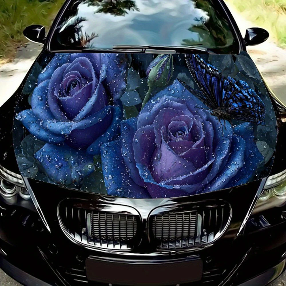 

Elegant Purple Rose & Butterfly PVC Car Vinyl Wraps, Self-Adhesive Waterproof Car Hood Decal Sticker, Car Decoration Protection