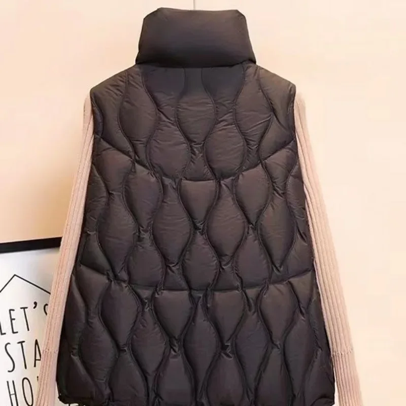 Black Short Sleeveless Puffer Vest Autumn Winter Coat Vest Down Cotton Waistcoat Thick Warm Pockets Korean Luxury Brand Vests