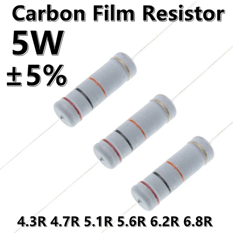 (10pcs) 5W Carbon Film 5% Color Ring Axial Resistor 4.3R 4.7R 5.1R 5.6R 6.2R 6.8R Ω ohm