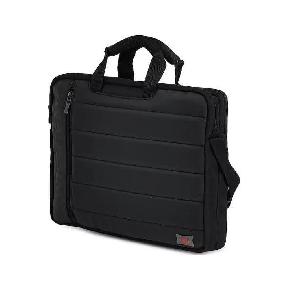 Borsa slimcase per laptop da 17 pollici Borsa multiscomparto in pelle poliestere Maniglia imbottita Tracolla regolabile Aggiungi una tracolla nera