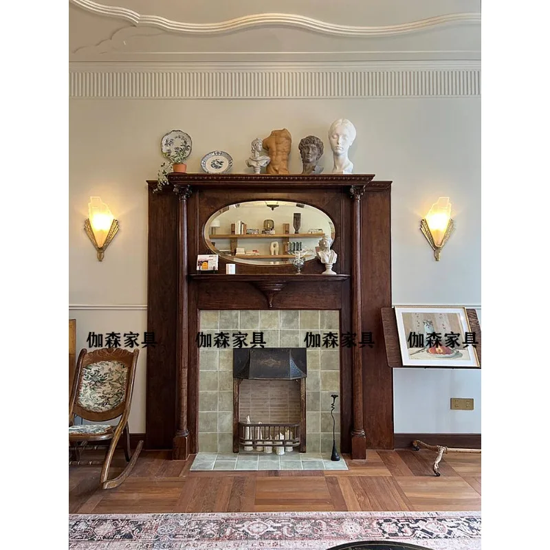 

Antique fireplace decorative cabinet old Shanghai solid wood old mirror