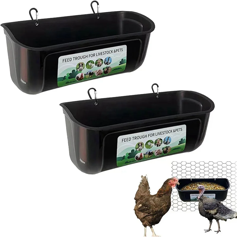 

ABZS Chicken Goat Hanging Fence Feeder, Water Trough For Deer Duck Dog And Piglets, Goose Waterer Trough Black 4 Pack