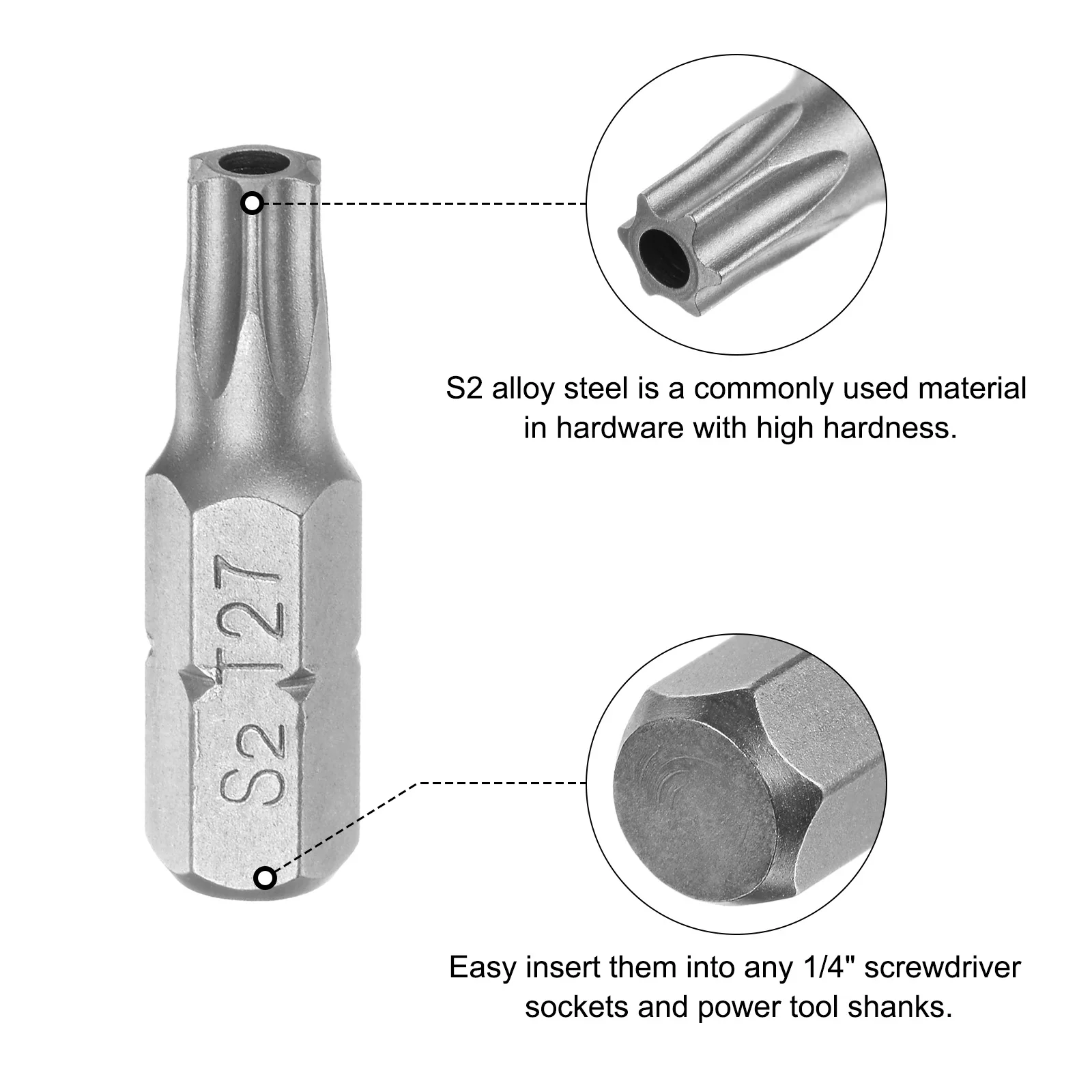 톡스 스크루드라이버 비트 T5 T6 T8 T9 T10 T20 T25 T27 T30 T40 S2 합금강 1/4인치 육각 샹크 25mm 마그네틱 스크루 드라이버 비트