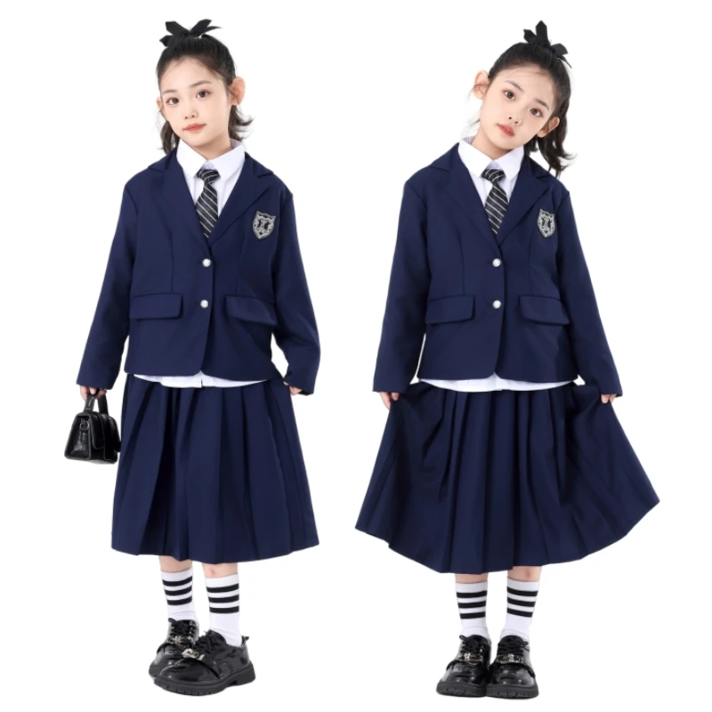 

Осенний комплект одежды JK для девочек-подростков, костюм, куртка + плиссированная длинная юбка, комплект одежды из 2 предметов для маленьких детей, комплект одежды в студенческом стиле, детская одежда 4–12 лет