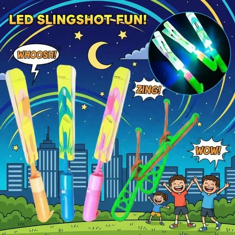 4-Color LED Arrow Helicopter Toy Set with Glow-in-the-Dark Launchers Luminous Slingshot Night Flying Rocket for Kids view 2