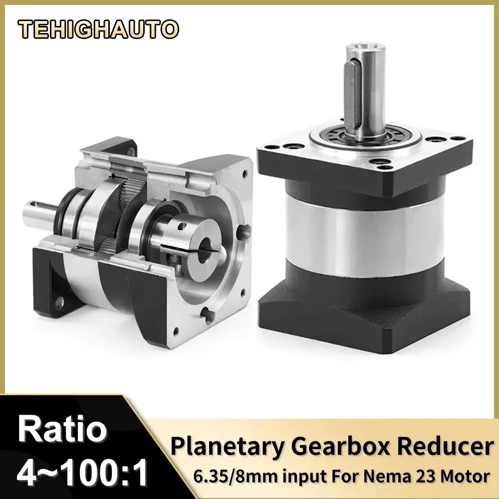 

Nema23 Stepper Motor Reducer Planetary Gearbox 4-100 ratio 57mm Step-down Gearbox 6.35/8mm Input 14mm Shaft 3000RPM