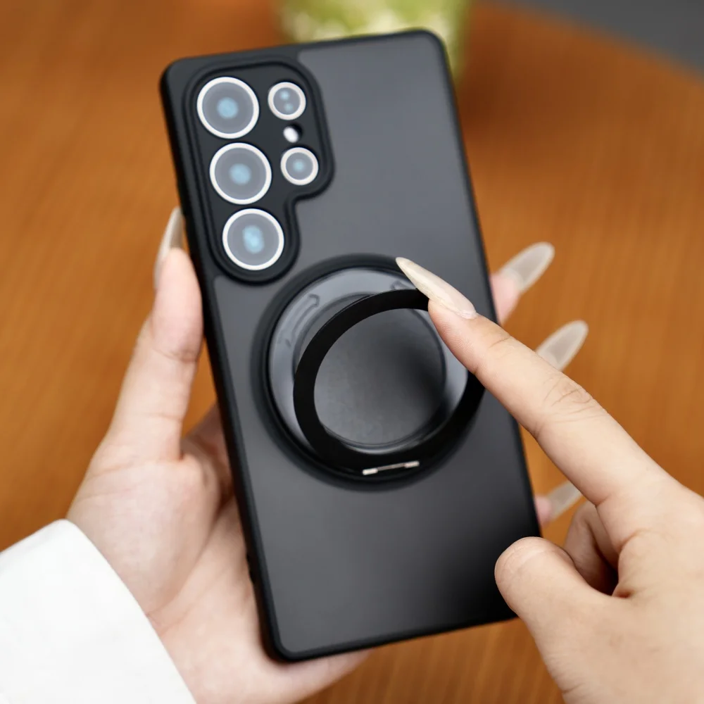 Luxury Matteแหวนแม่เหล็กสําหรับSamsung S25 Ultra S24 FE S23 Plus S25 Edgeไร้สายชาร์จFrosted Cover