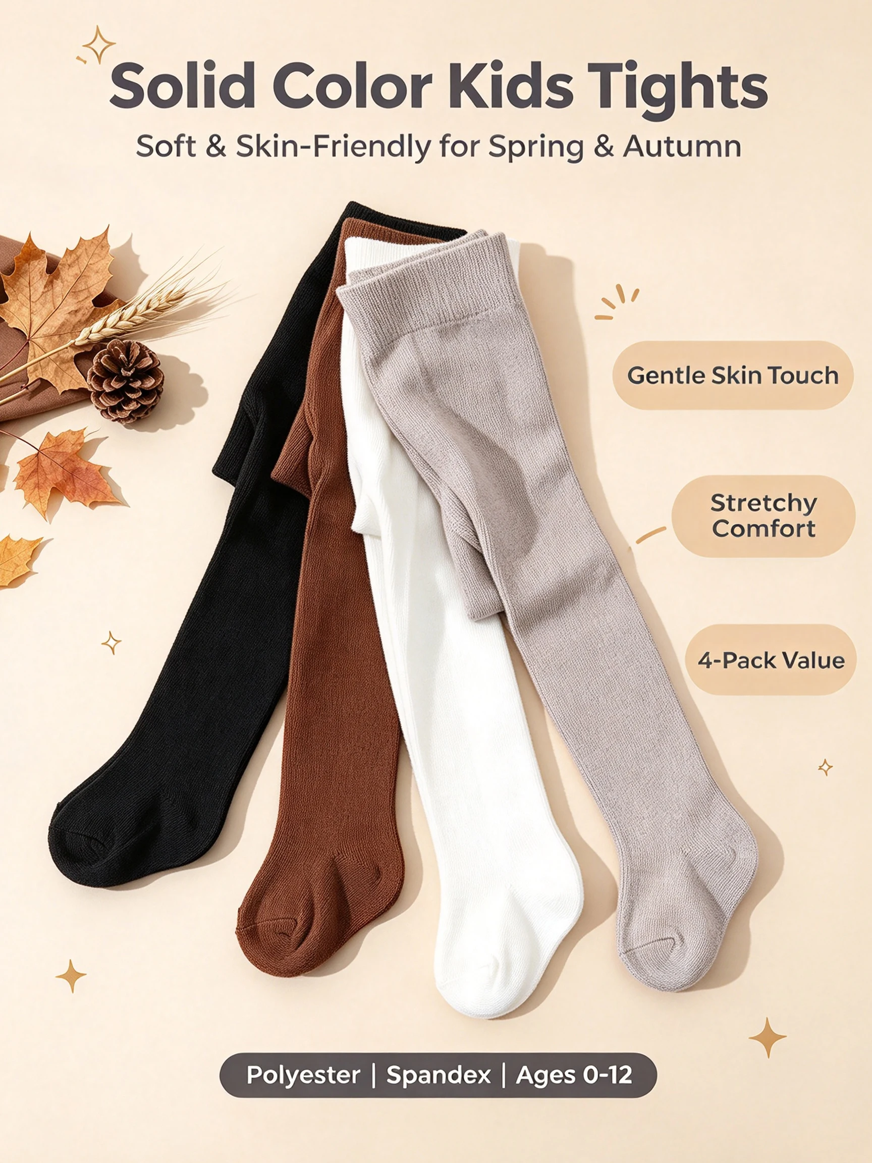 4Pack Girls Tights Solid Color Basic School Uniform Pantyhose for Kids 0-12Y Classic Daily Wear Spring Autumn Children Leggings