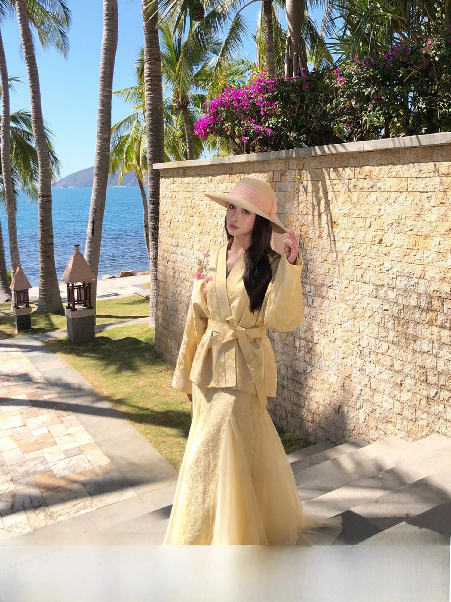 

Original Early Spring New Chinese Style Loose Waist Cinched Waist Tulle Half Skirt Women's Fashion Hollow out Lace mid Waist