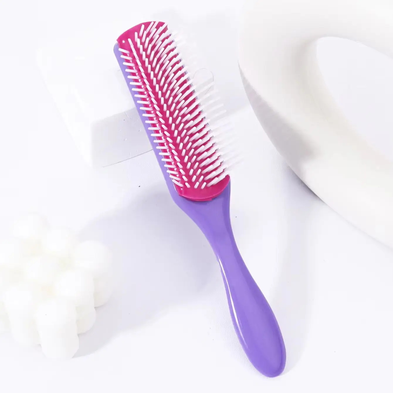 Escova de ondulação de massagem de nylon de 9 fileiras, pente de ondulação de cabelo liso para salão de cabeleireiro, cerdas de nylon especiais para perucas de cabelo real, 1 peça