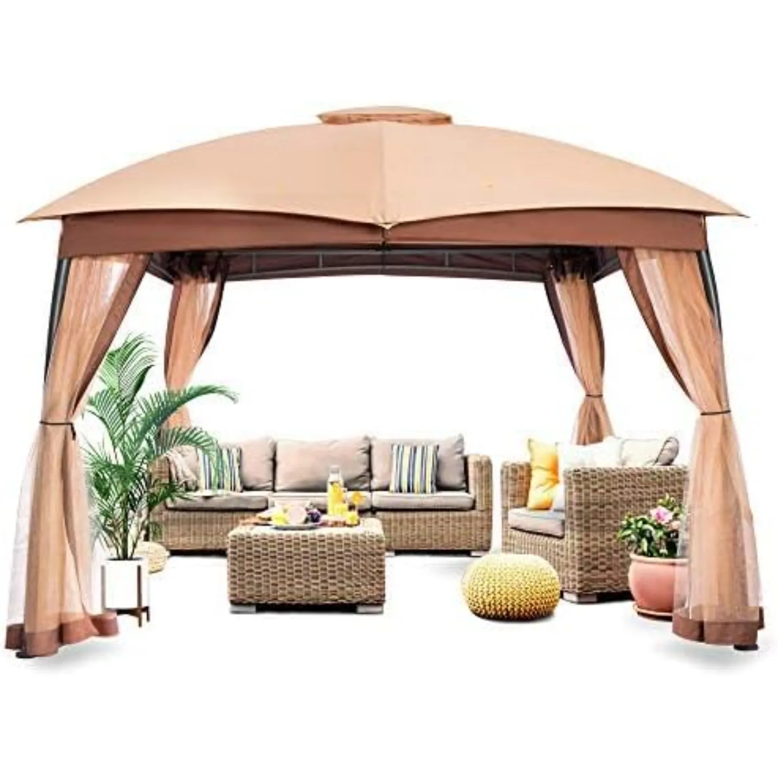 

US 10x12 Gazebo for Patio, Double Vent Canopy Gazebo with Privacy Netting Screen, Outdoor Heavy Duty Steel Patio Gazebo,