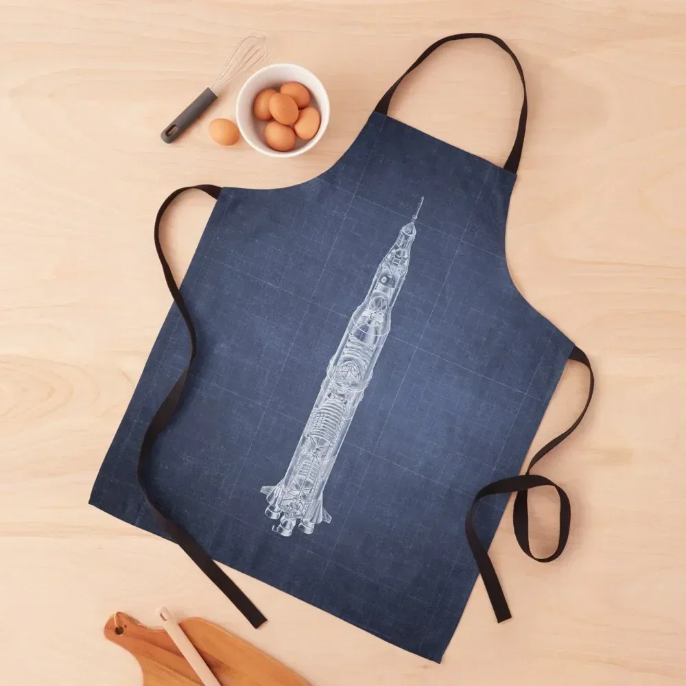 Apollo Saturn V Blueprint in High Resolution (dark blue) Apron Bib For Kitchen Smock for hairdressing Apron