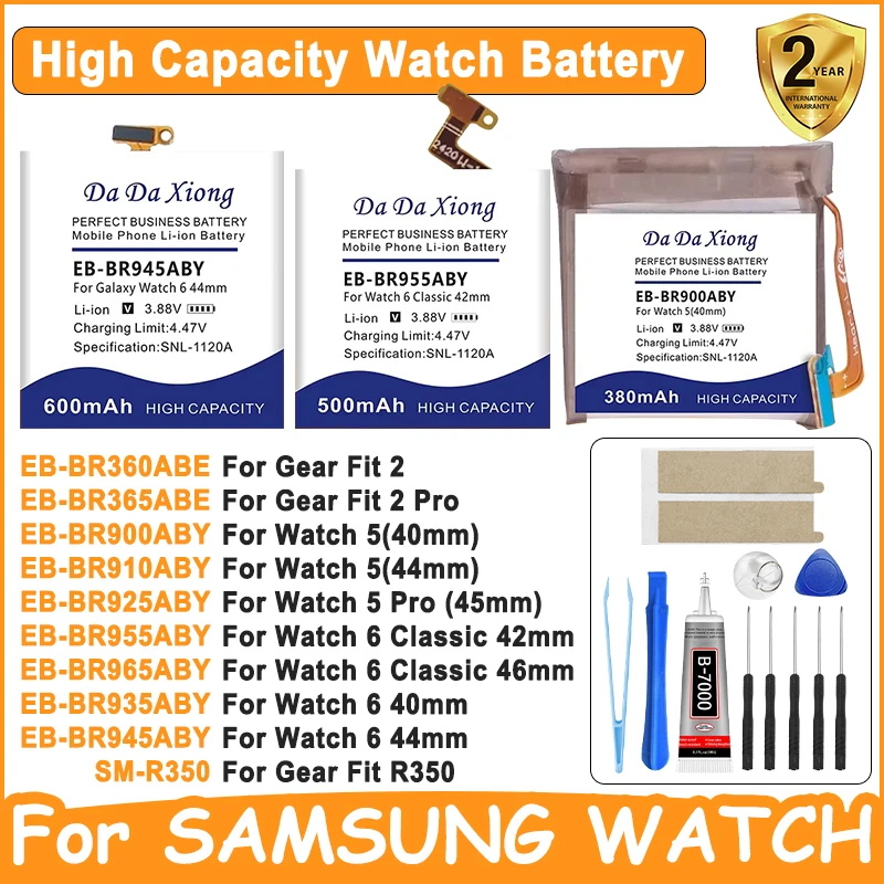 High Capacity Watch New Battery For Samsung Galaxy Gear Watch Fit 2 2Pro 5 5Pro 6 6Classic R350 40/42/44/45/46mm + Tools