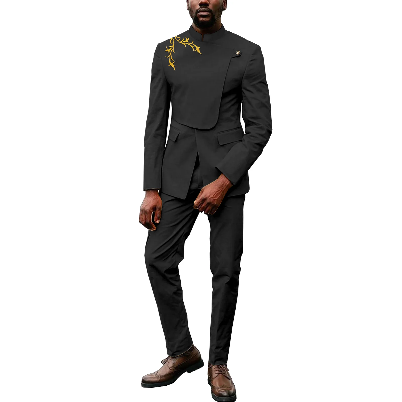 

SEA&ALP African Mens Suit 2 Piece Clothing Dashiki Embroidery Shirt and Pants Attire Formal Wedding Outfits