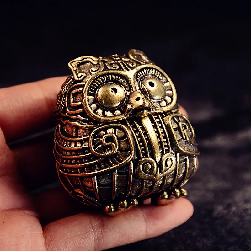 Antique Brass Cute Owl Small Statue Desktop Decorations Vintage Animal Incense Burner Miniatures Figurines Home Decors Ornaments view 4
