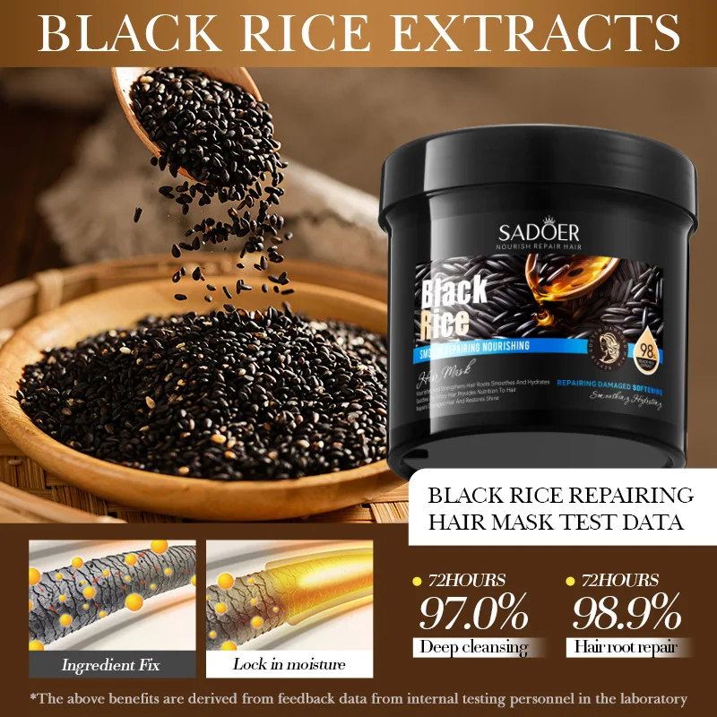 SADOER Black Rice Anti-broken Hair Frozen Repair and Repair Boost Hair Mask Soft Repair Damage Improves Dry Frizz Conditioner