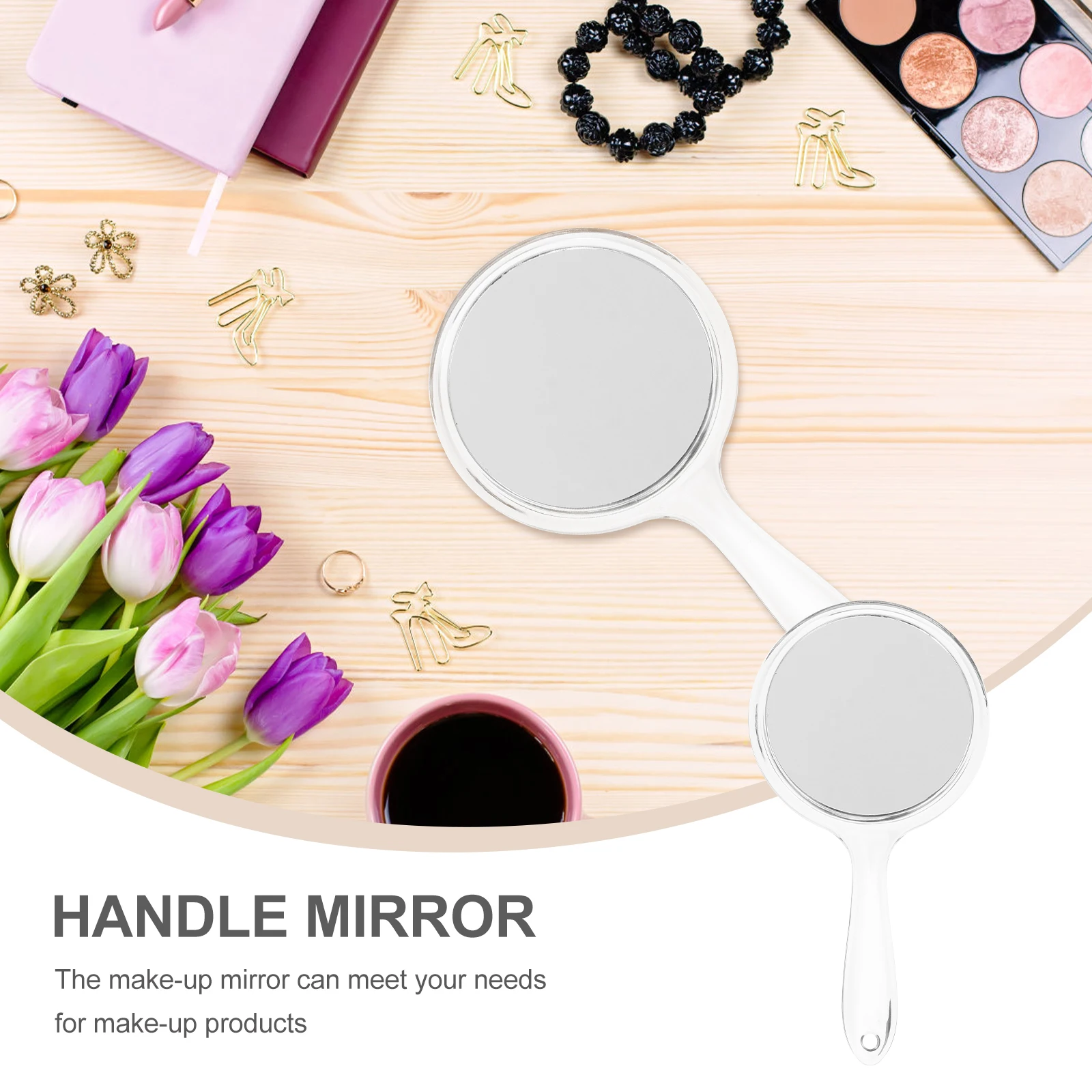 

2 Pcs Handheld Mirror Personal Mirrors with Handle Magnifying Travel Small Makeup