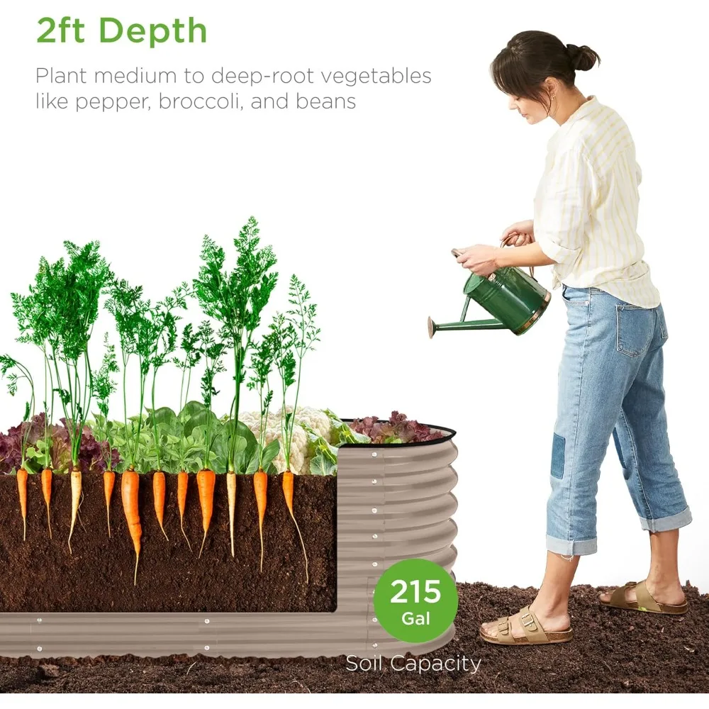 8x2x2ft Metal Raised Garden Bed, Oval Outdoor Deep Root Planter Box for Vegetables, Herbs w/ 4 Support Bars