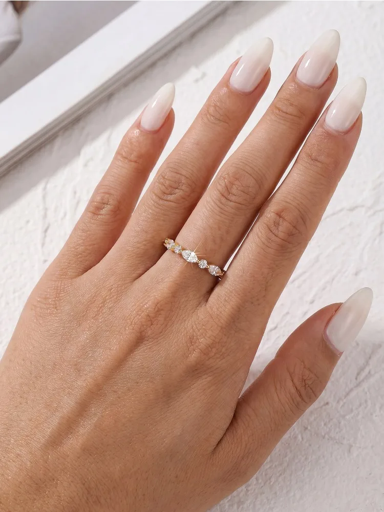 Eleganter 925 Sterling Silber Echter Moissanit Diamant Marquise Rund 2MM Ring für Damen, Alltag, Party, Mode, Hochwertiger Schmuck – Detail 2