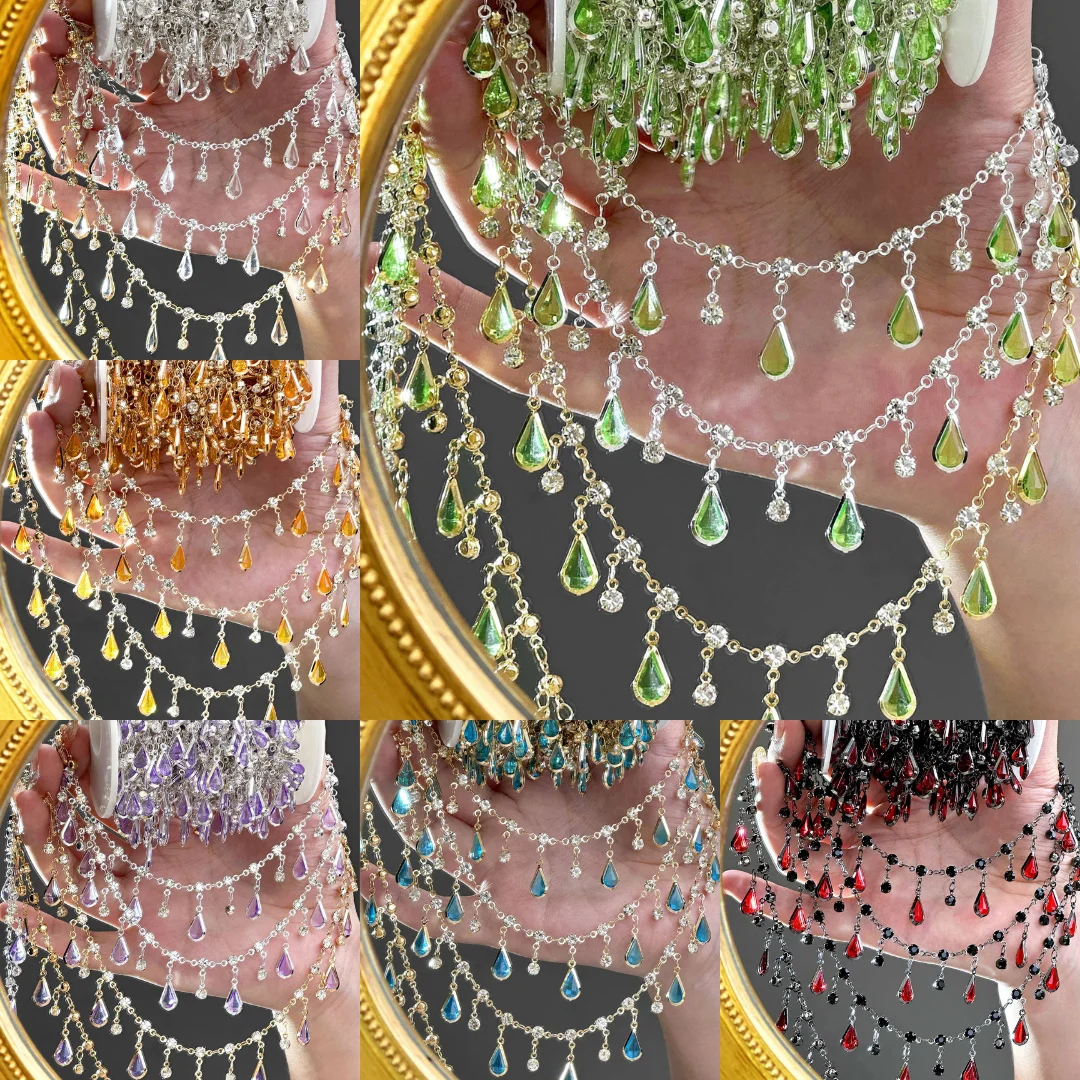 0,5/1/2M Tropfenförmige Strass-Quastenkette Funkelnde Kupferkette DIY Armband Kopfschmuck Schmuck Kleidung Taschen Accessoires