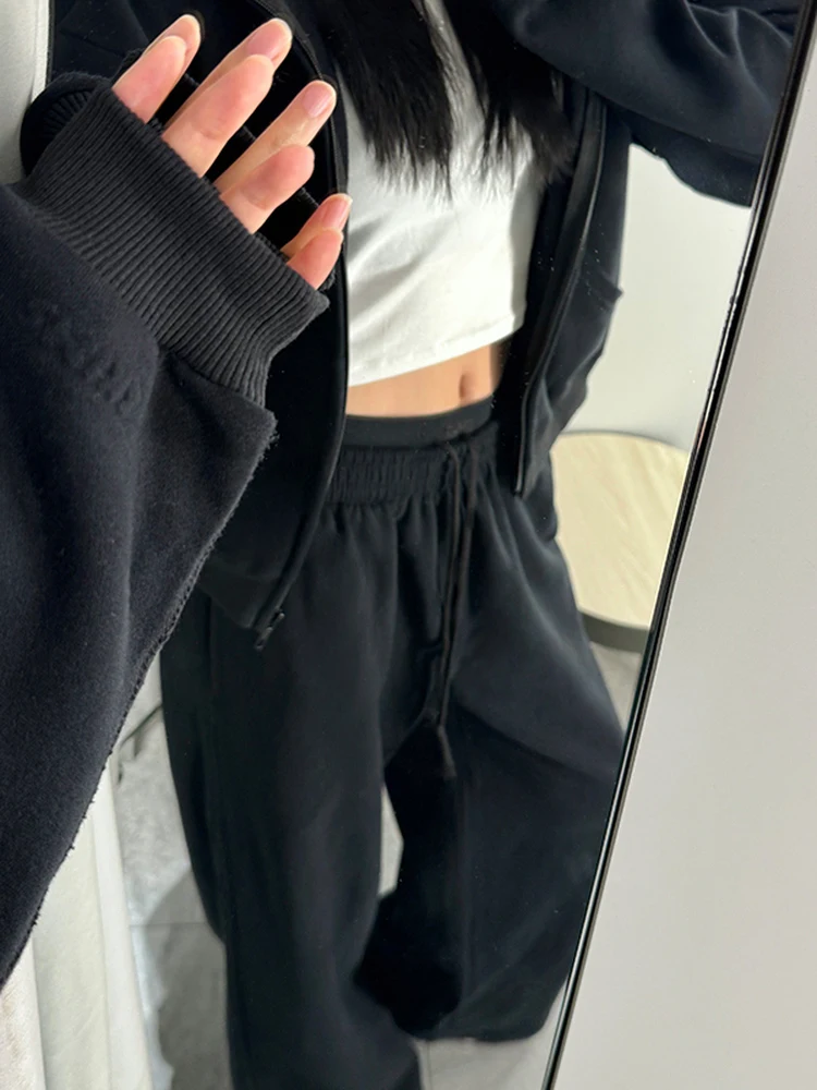 Kardaian inverno fce zíper hoodie jaet conjunto feminino casual esportes moletom longo sve casaco com capuz commute sle